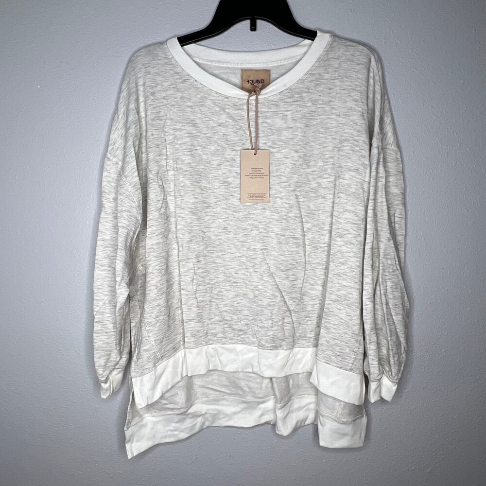 New Found Gray White Hi-Low Hem Pullover Sweater Long Sleeve Women's Size M